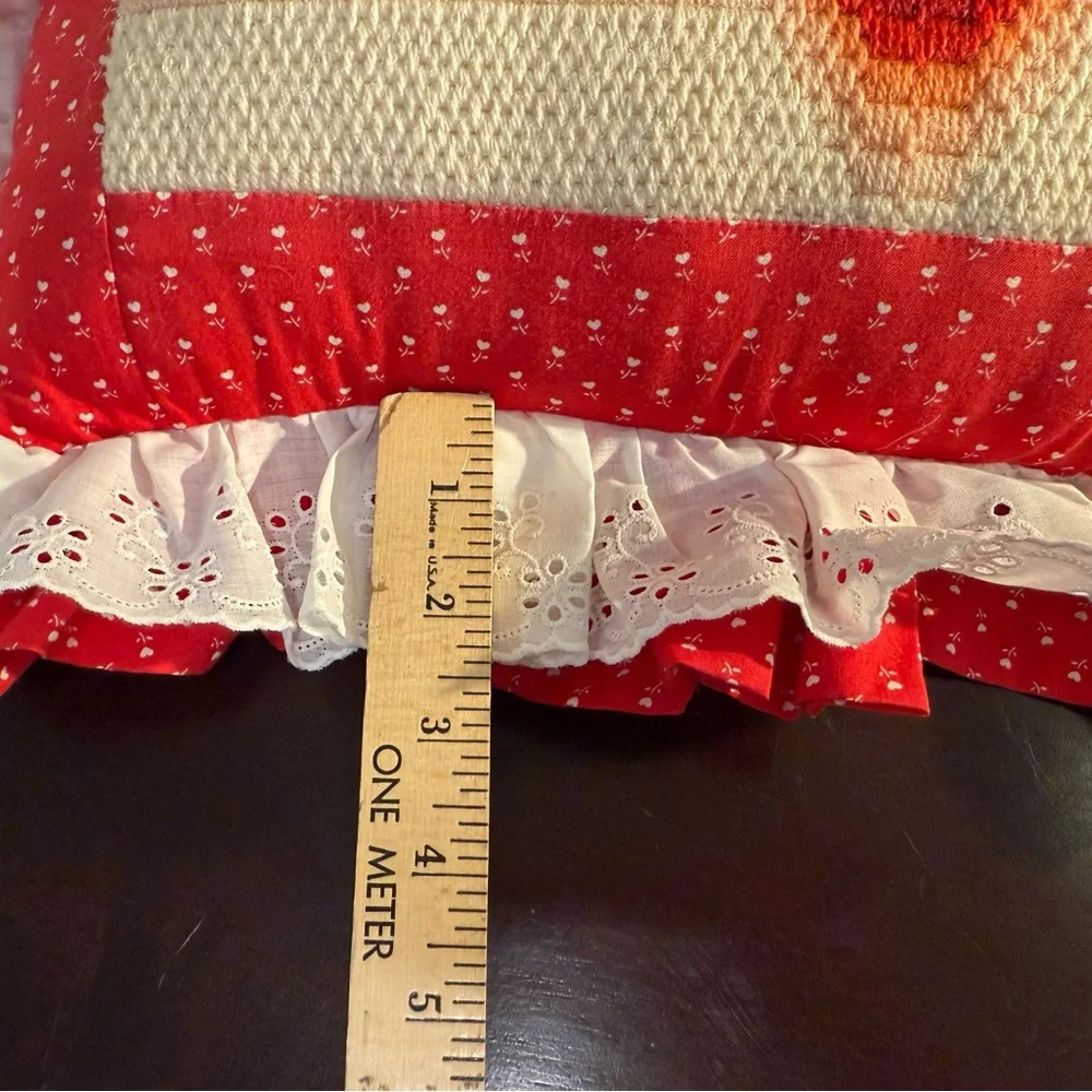 Strawberry Embroidered Pillow cottage core, grannycore  handmade raffled‎